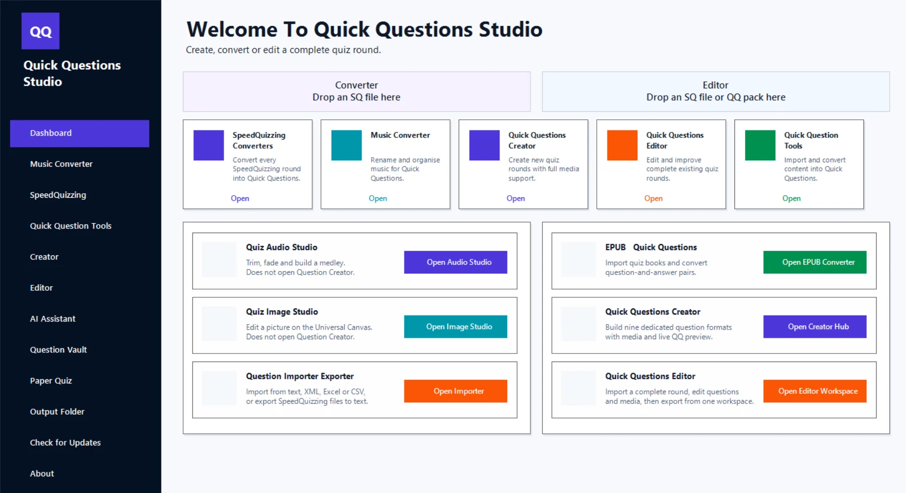 Real Quick Questions Studio home screen